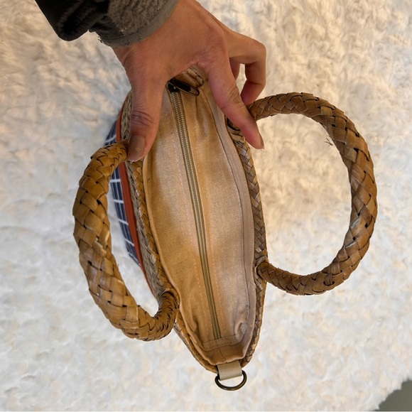 Woven Straw & Navy Grid Tote Bag with Rust Accent - Picture 8 of 12